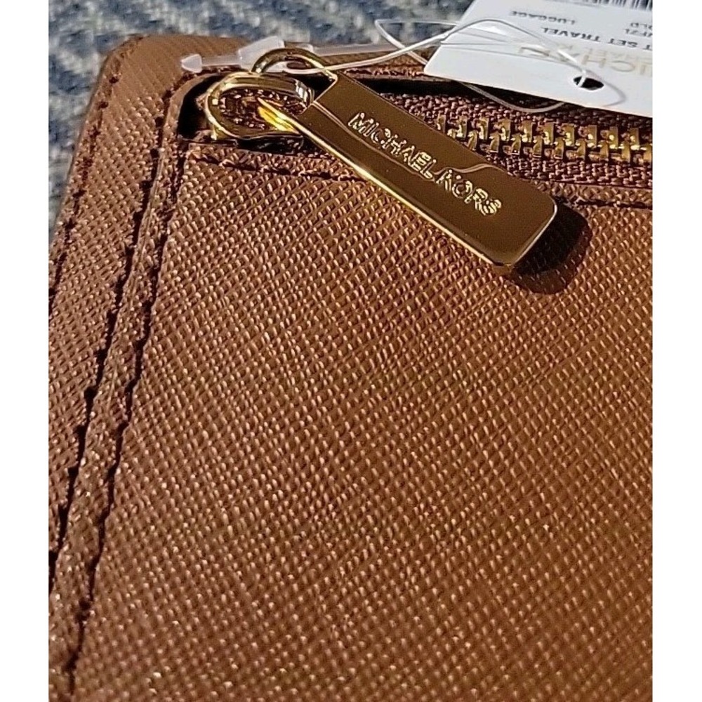 Michael Kors Jet Set Large Trifold Wallet Brown‎ Leather 35S8GTVF7L Luggage F - Picture 7 of 7